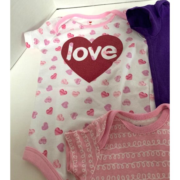 Lot of 4 Bodysuit Girls Infant Baby 12 months Short Sleeve Purple Pink - Picture 5 of 5